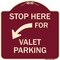 Signmission Stop Here for Valet Parking Left Arrow Heavy-Gauge Aluminum Sign, 18" x 18", BU-1818-22854 A-DES-BU-1818-22854 - alternate 1